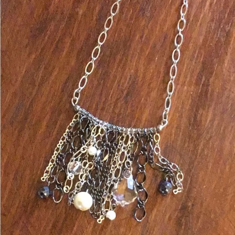 Vintage Crystal and Pearl Chain Link Necklace - Picture 3 of 4
